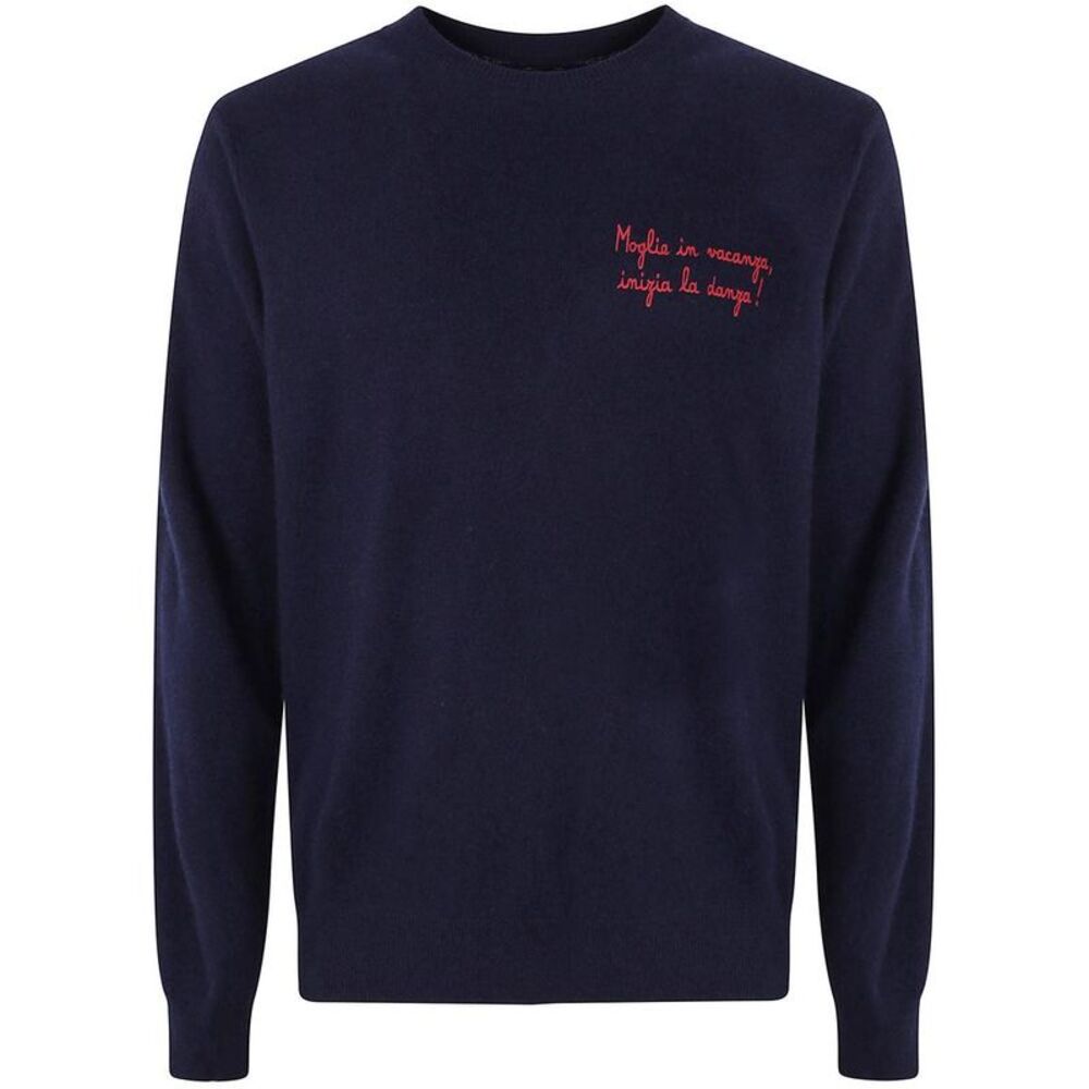 MC2 SAINT BARTH Men's Crewneck Sweater with Embroidered Slogan Men BLUE Sweaters